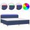 Pat cu arcuri, saltea si LED, albastru, 200x200 cm, textil
