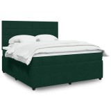 vidaXL Pat box spring cu saltea, verde &icirc;nchis, 180x200 cm, catifea 3294709