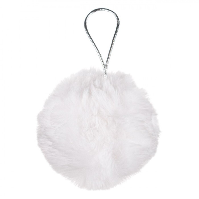 Glob Brad Crăciun, Model Blană, Culoare Alb, Diametru 8cm