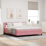 vidaXL Pat box spring cu saltea, roz, super king, catifea