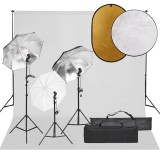 vidaXL Kit studio foto cu set de lumini, fundal și reflector 3094720