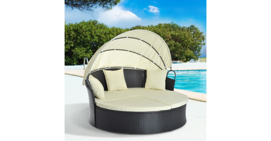 Outsunny Set mobilier gradina Pat gradina Rotund din Ratan PE de si ...
