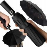 Cumpara ieftin Umbrela automata neagra 105 cm, pliabila, rezistenta la vant, 12 spite, protectie UV 50+, pentru femei si barbati, cu husa