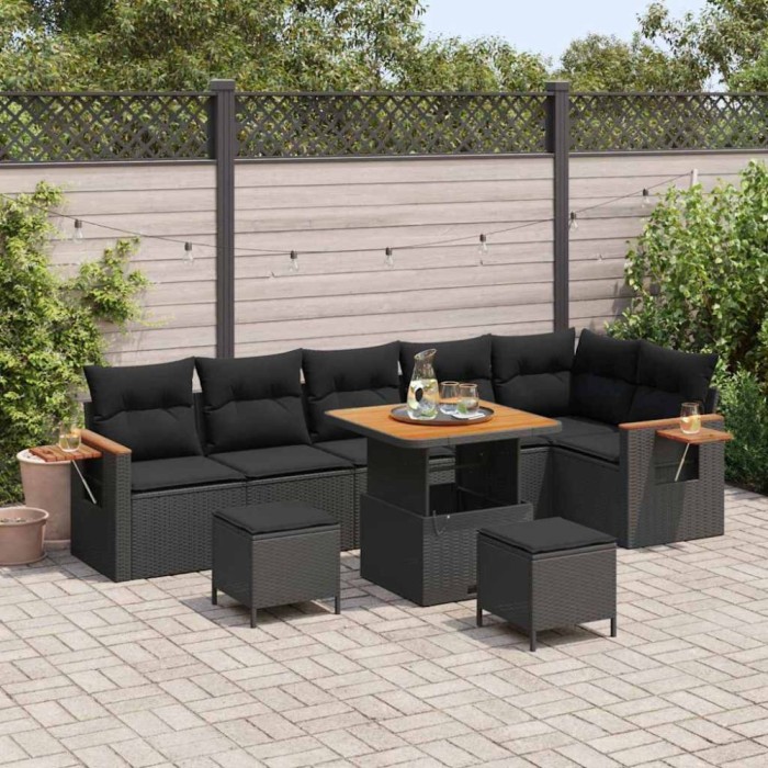 vidaXL Set de canapele pentru grădină 9 pcs Negru 80 x 80 x 71 cm 3363189