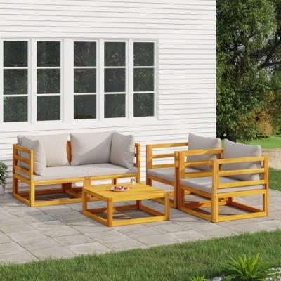 vidaXL Set mobilier grădină, perne gri deschis, 5 piese, lemn masiv 3155285 foto