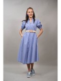 Rochie Dama Tip Camasa Midi Zeffiretto, Maneca Scurta, Bumbac, Albastra, Marime Unica XS-M