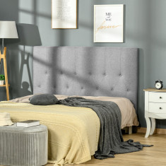 HOMCOM Tablie pat matrimonial tapitata, brodata cu nasturi si tapiterie din material textil pentru dormitor, 160x120cm, gri foto