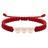 Bratara personalizata snur impletit cu trei inimi din argint 925 placat cu aur roz