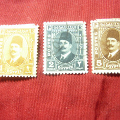 3 Timbre Egipt 1936 cu inscris Postes , val. 1,2,5m stampilate