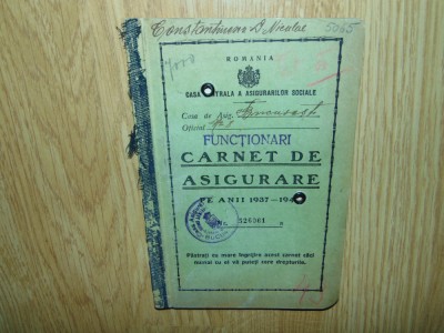 CARNET DE ASIGURARE PE ANII 1937-1940 foto