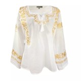 Cumpara ieftin Bluza Alba cu Motiv Floral Auriu - BMG176