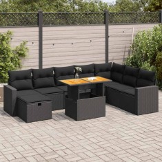 Gossi set mobilier gradina perne 9 piese negru poliratan/lemn acacia