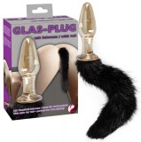 Dop Anal Din Sticla Cu Coada De Blana, Auriu, 12 cm, You2toys