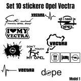 Cumpara ieftin Set 10 Stickere Auto Opel Vectra , Logo si Design Personalizat, Vinil Premium Rezistent la Apa