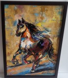 Pictura, tablou modern nou, -CAL IN GALOP NR.1- pictor roman consacrat, Animale, Ulei, Abstract