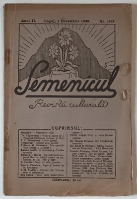 SEMENICUL , REVISTA CULTURALA , APARUTA LA LUGOJ , ANUL II , No- 11 -12 , 1 DECEMBRIE 1929 foto