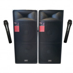 Boxe active profesionale 2025, 2 x 460 W, 2 microfoane Wi-Fi, Bluetooth, USB, suport Card, Radio foto