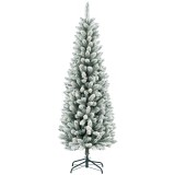 HOMCOM Pom de Crăciun Artificial Acoperit cu Zăpadă, Pom de Crăciun &Icirc;ngust cu Bază Pliabilă, &Oslash;65x180 cm, Verde | Aosom Romania