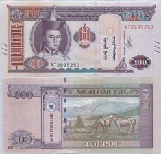 !!! MONGOLIA - 100 TUGRIK 2020 - P NEW - UNC / CU SEMNE PTR. ORBI &amp; SEMN. NOUA