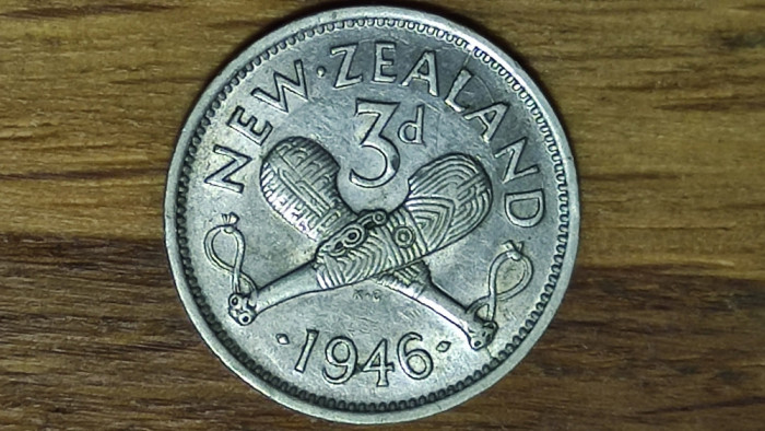 Noua Zeelanda -moneda de colectie- 3 pence 1946 argint XF+ -George VI- bijuterie