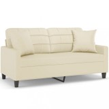 Cumpara ieftin Canapea cu 2 locuri cu pernute, crem, 140 cm, piele ecologica