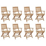 vidaXL Scaune pliabile de exterior cu perne, 8 buc., lemn masiv acacia 3075088