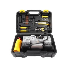 Set Compresor Auto 12V Lider Premium &ndash; 2 Cilindri, 150PSI, 70L/min, Kit Reparatie Pana, Set de Scule