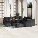 Set canapea gradina Gossi 13 piese cu pernite negru poliratan acacia, canapea gradina Gossi 2 locuri spatiu depozitare &amp; pernite negru poliratan, set
