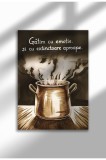 Poster p&acirc;nză bucătărie ne&icirc;nrămat - Citat amuzant rom&acirc;nesc - Imprimeu digital - Gătim cu emoții | A4 (21 x 29.7 cm)