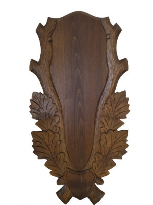 Panoplie sculptata, pentru trofeu cerb, lemn, maro inchis, 34x67 cm foto