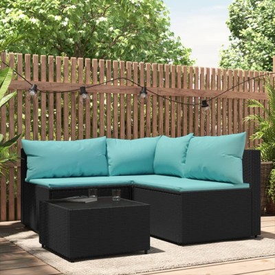 vidaXL Set mobilier relaxare grădină 4 piese cu perne poliratan negru 319797 foto