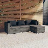 vidaXL Set mobilier de grădină cu perne, 4 piese, gri, poliratan 3101645