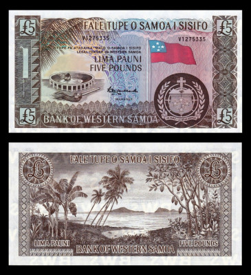 SAMOA █ bancnota █ 5 Pounds █ 1963 / 2020 █ P-15 CS REPRINT █ UNC █ necirculata foto