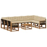 vidaXL Set de canapele de exterior cu pernă 10 pcs Natural și Bej 3382225