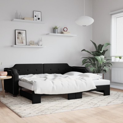 vidaXL Pat de zi cu extensie, negru, 80x200 cm, textil foto