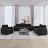 VidaXL Set de canapele cu perne, 3 piese, negru, microfibră