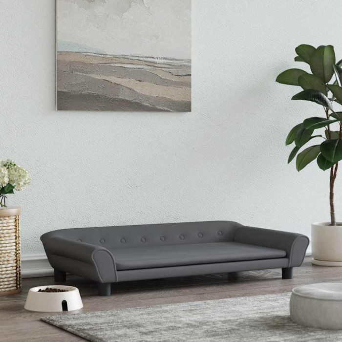 Pat de c&acirc;ini, gri &icirc;nchis, 100x50x21 cm, catifea