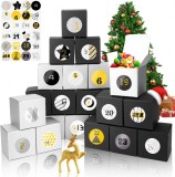Set calendar de advent pentru Craciun Thexiu, hartie, argintiu/negru, 7 x 7 x 7 cm, 25 piese