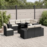 vidaXL Set mobilier de grădină cu perne, 9 piese, negru, poliratan 3269296