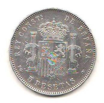SV * Spania 5 PESETAS 1896 * ARGINT. 900 * Regele Alfonso XIII VF+