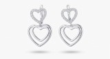 Cercei Drop din Argint 925 ,Triple Heart cu Zirconiu Eleganta si Stralucire Romantica