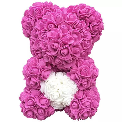 Ursulet din trandafiri in cutie, 25 cm, Gonga&amp;reg; Roz/Alb foto