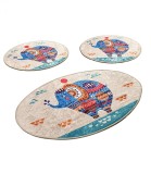 Set 3 Covorase baie Etnic Oval, 60 x 100 cm, 50 x 60 cm, Antiderapant, Multicolor