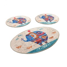 Set 3 Covorase baie Etnic Oval, 60 x 100 cm, 50 x 60 cm, Antiderapant, Multicolor