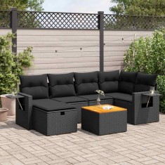 Set canapele de gradina cu perne, 7 piese, negru, poliratan GartenMobel Dekor foto