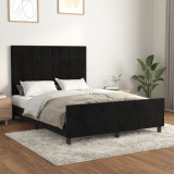 VidaXL Cadru de pat cu tăblie, negru, 140x190 cm, catifea