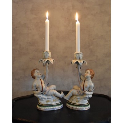 Set doua sfesnice baroc din portelan cu ingerasi OAP050 foto