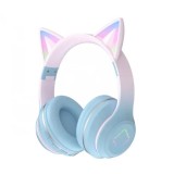 Casti audio Over Ear pentru copii, J&amp;Y, wireless, pliabile, efecte luminoase, roz