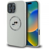 Husa MagSafe pentru Apple iPhone 16 Pro, Karl Lagerfeld, Silicone Karl &amp; Choupette&#039;s Heads, Bej