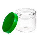 Borcan Pet Rotund cu Capac, 0.75 L, Culoare Recipient Transparent, Culoare Capac Verde, Borcan Pet, Borcan Rotund, Borcan cu Capac, Borcan Pet cu Capa, Sterk